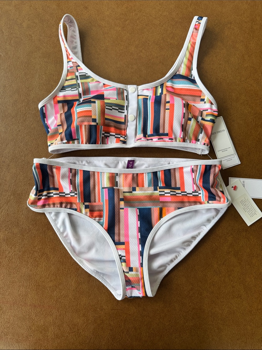 Vigoss Multicolor Striped Geometric Bikini - White Trim